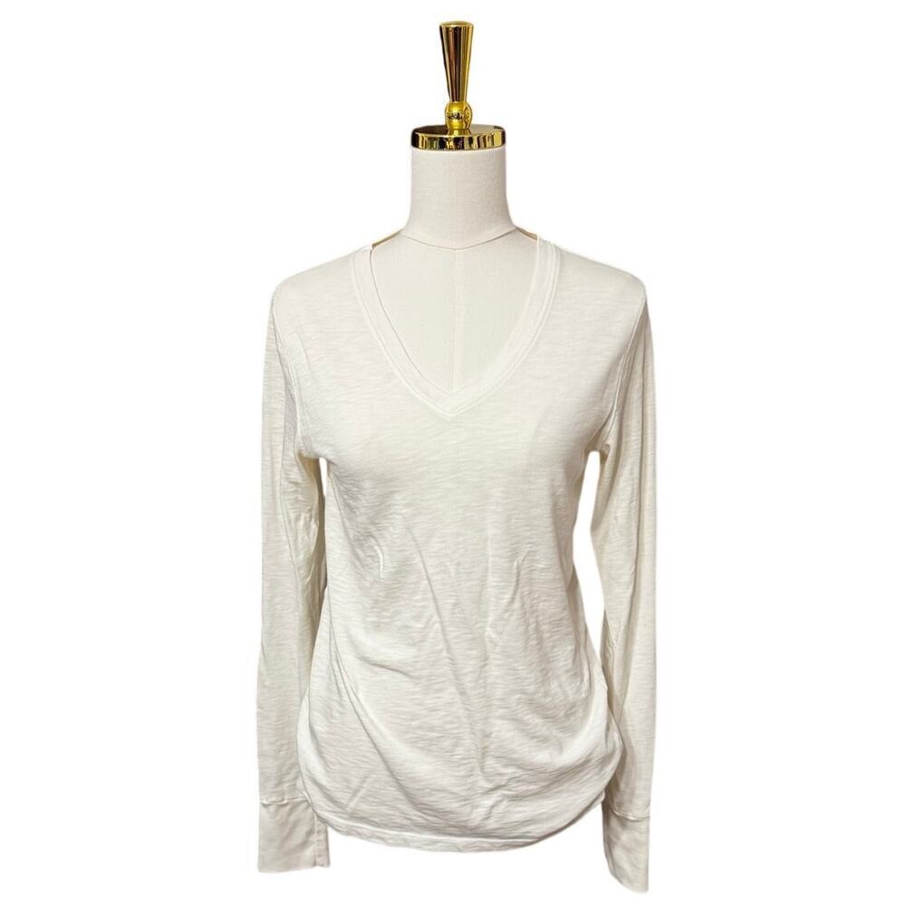 American Giant Supima Cotton V-Neck Long Sleeve Tee Women’s Medium Ivory